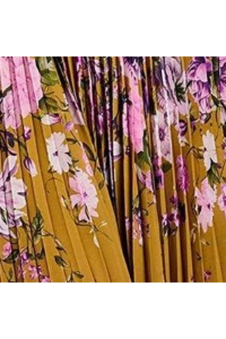 Floral Pleated Georgette Midi Dress, Alternate, color, Mustard