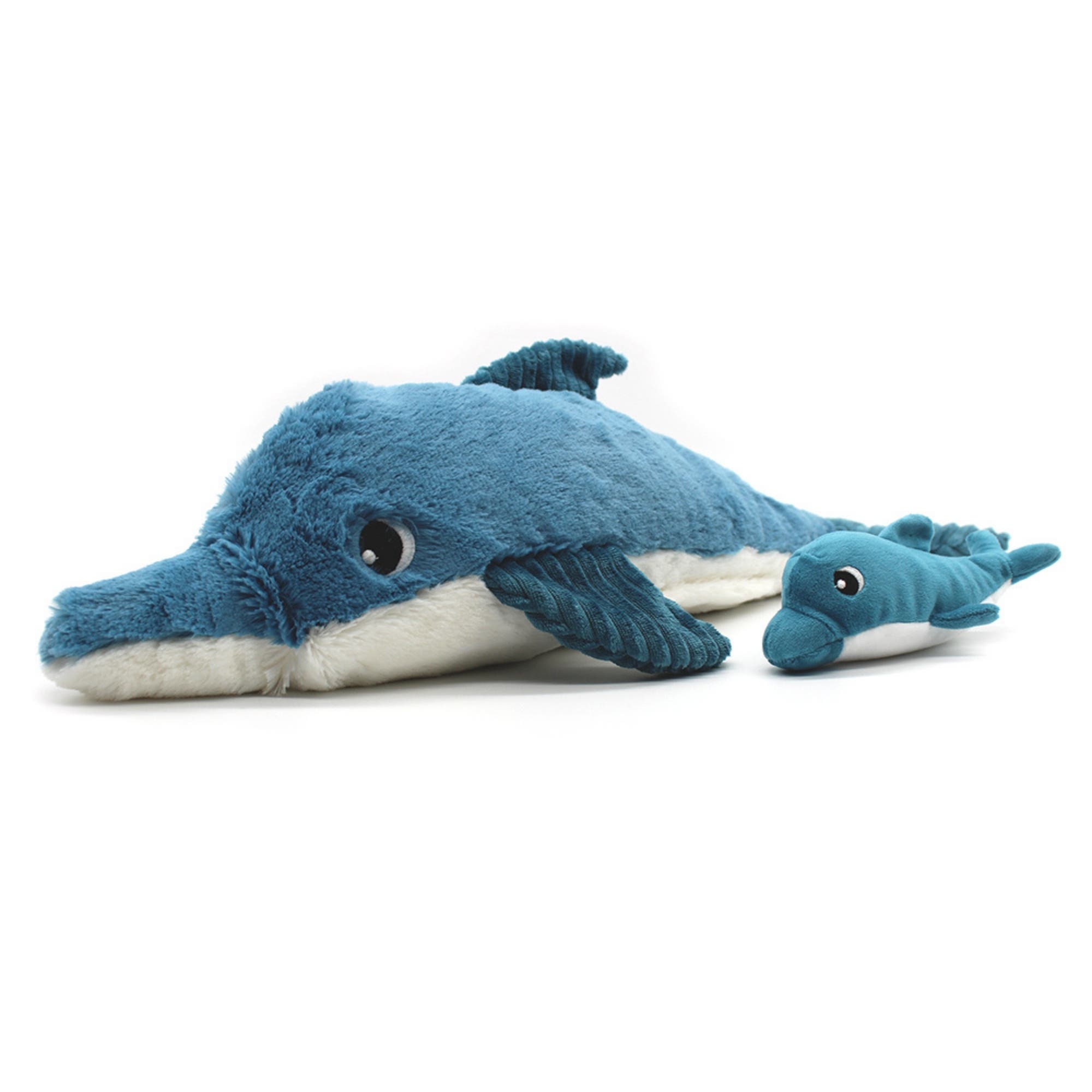 Les Ptipotos Dolphin Mom & Her Baby - Secret Keeper Plush Toy, Eco-Friendly, Soft & Washable in Blue 