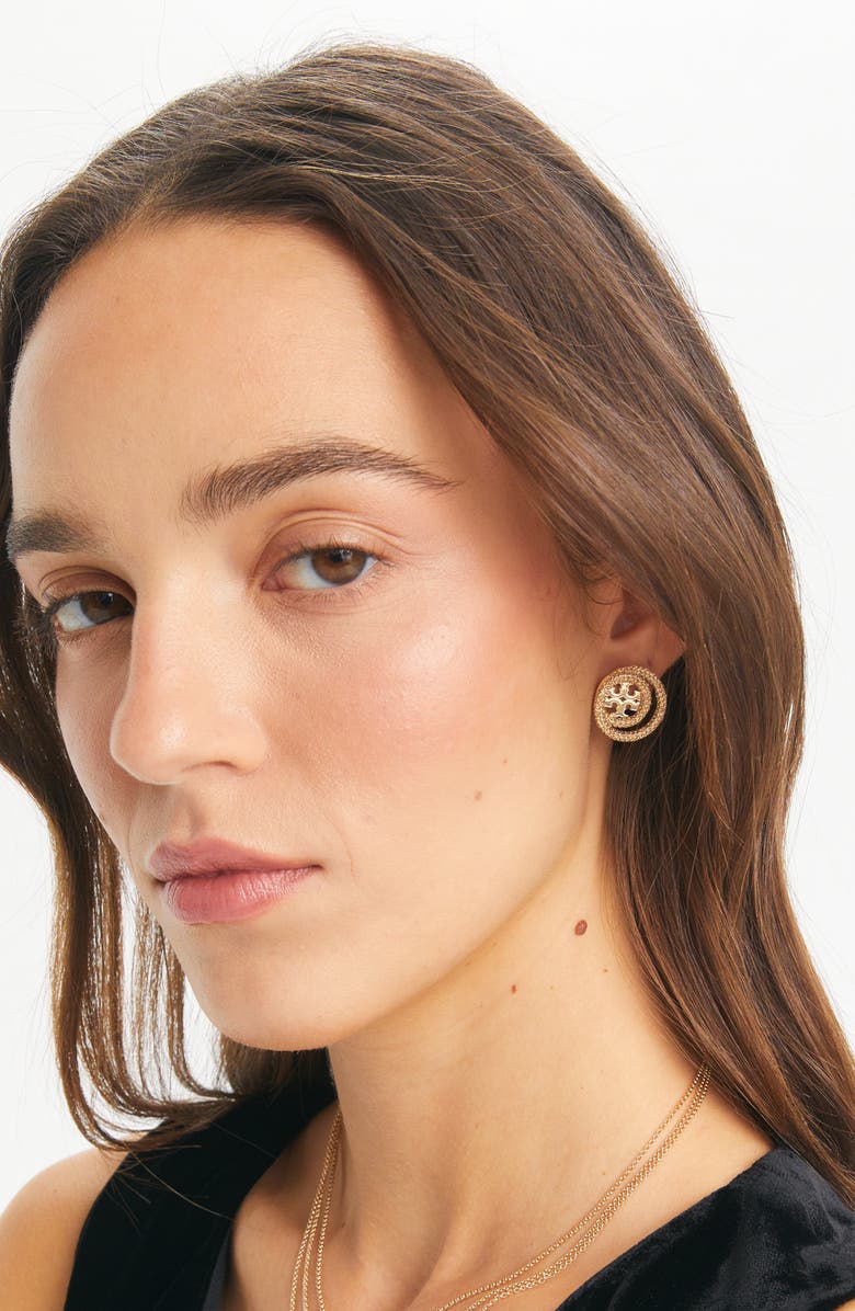 Tory Burch Miller Pavé Hoop Earrings, Alternate, color, 