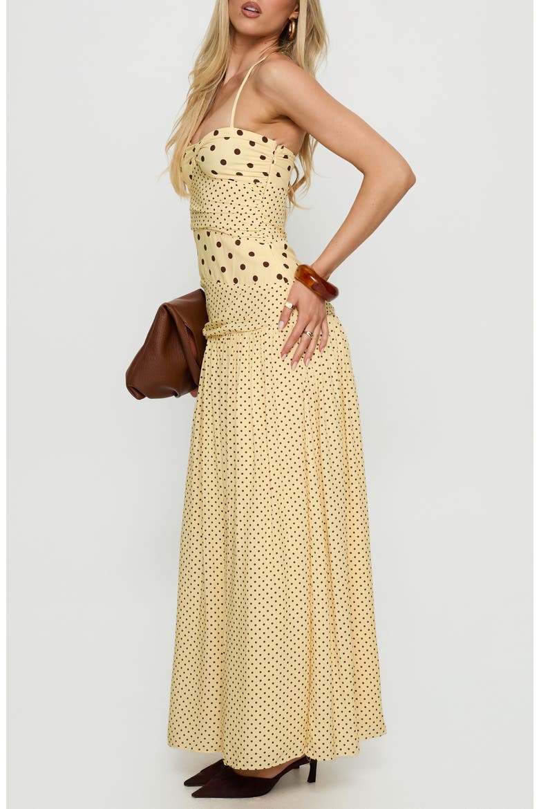 Marguerite Halter Dot Print Maxi Dress, Alternate, color, LEMON/ BROWN POLKADOT