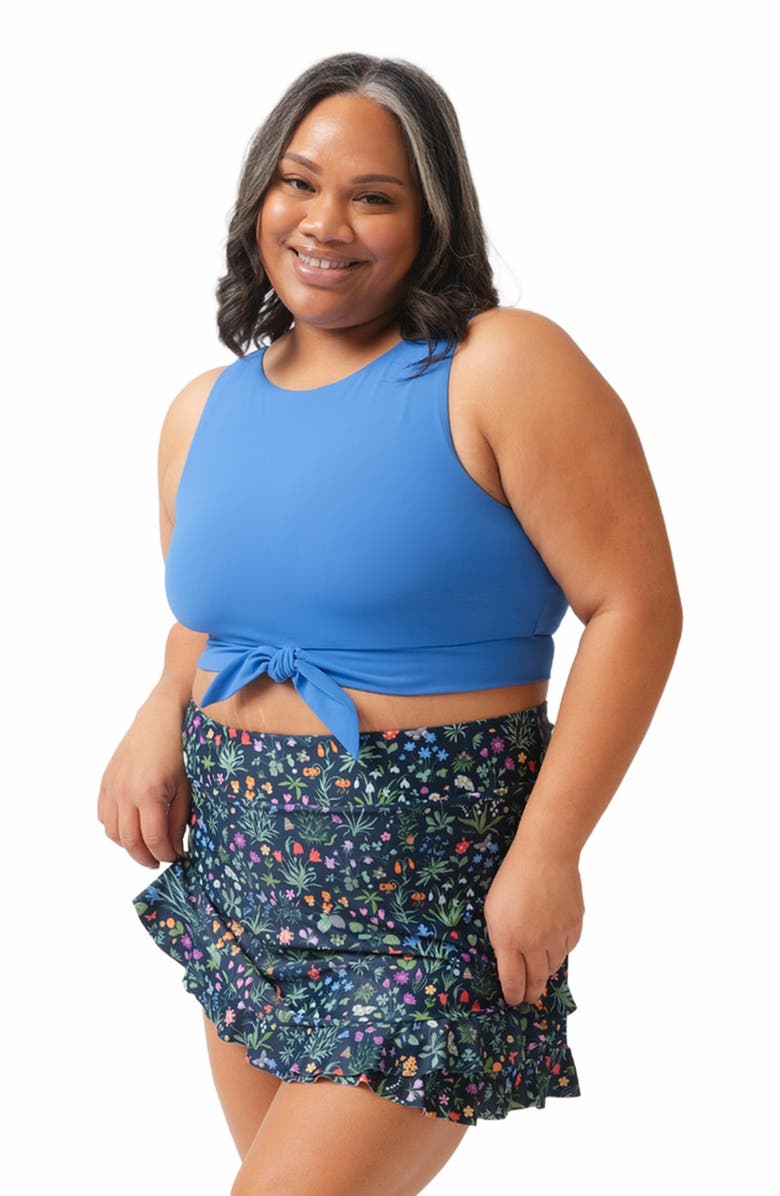 Lime Ricki Swimwear Knotted Crop Top, Main, color, Coastline Blue