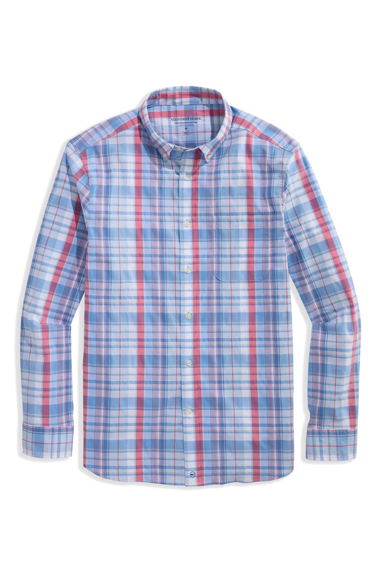 Firecracker Plaid Performance Cotton Shirt, Main, color, LIGHTHOUSE RED