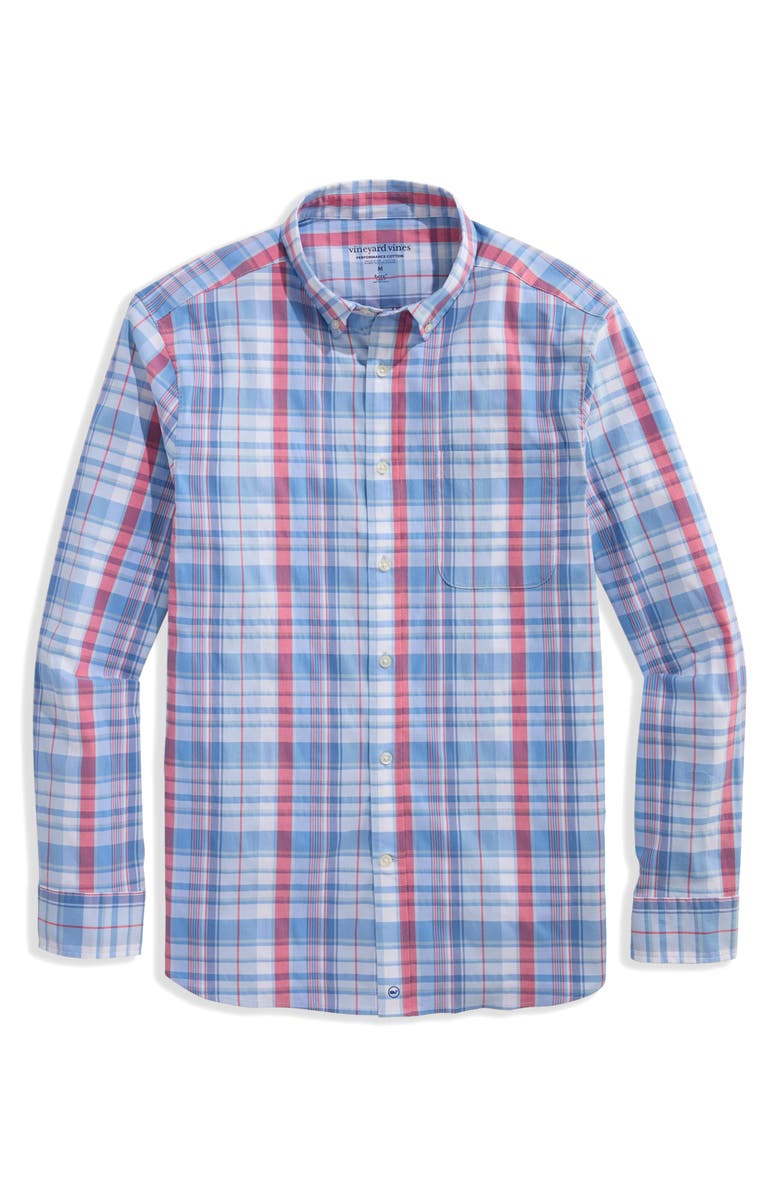 vineyard vines Firecracker Plaid Performance Cotton Shirt, Main, color, Lighthouse Red