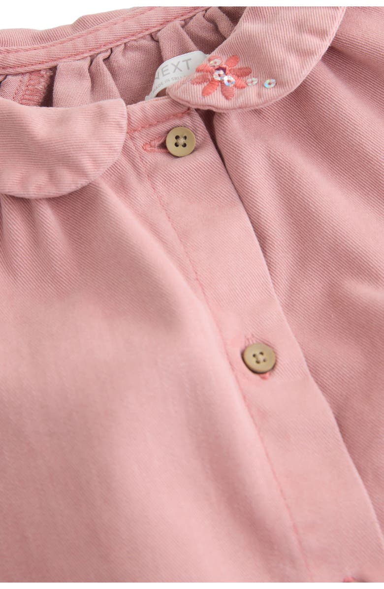 NEXT Kids' Butterfly Embroidered Long Sleeve Denim Shirtdress, Alternate, color, Pink