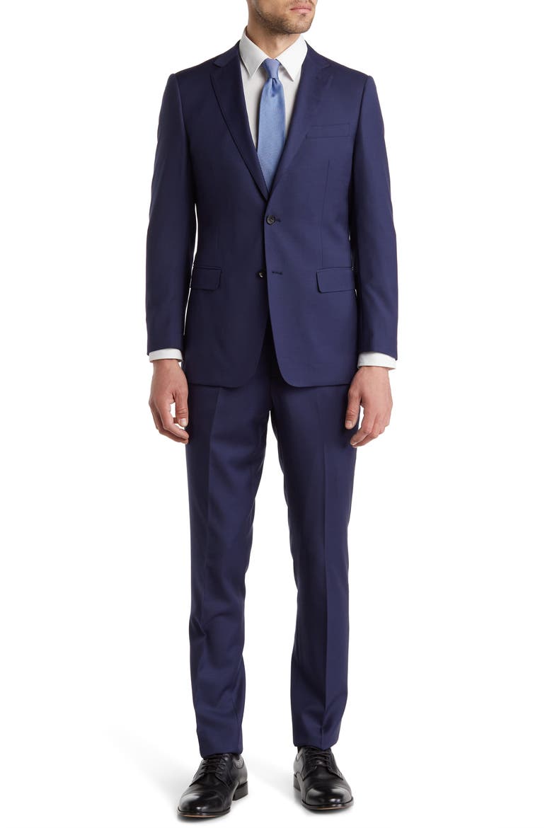 Two Button Notch Lapel Slim Fit Wool Suit, Main, color, BLUE