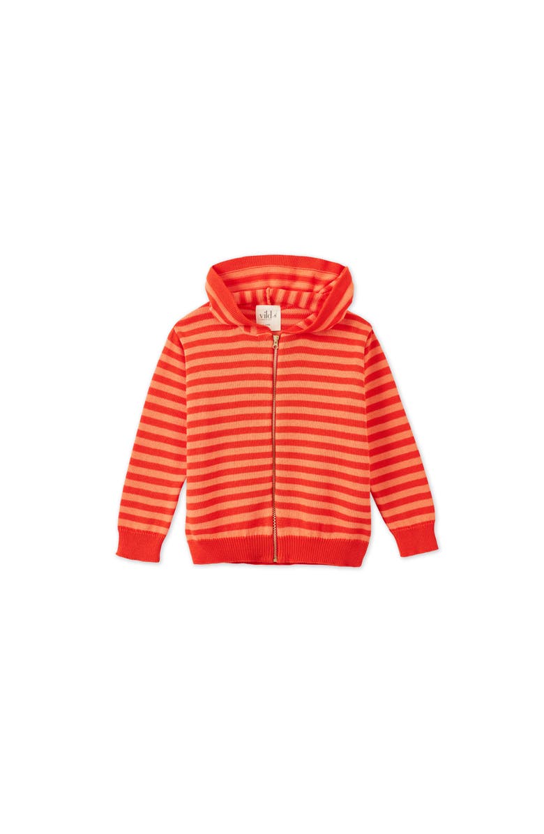 Vild House of Little Organic Knit Cardigan, Main, color, Coral/Salmon Stripe