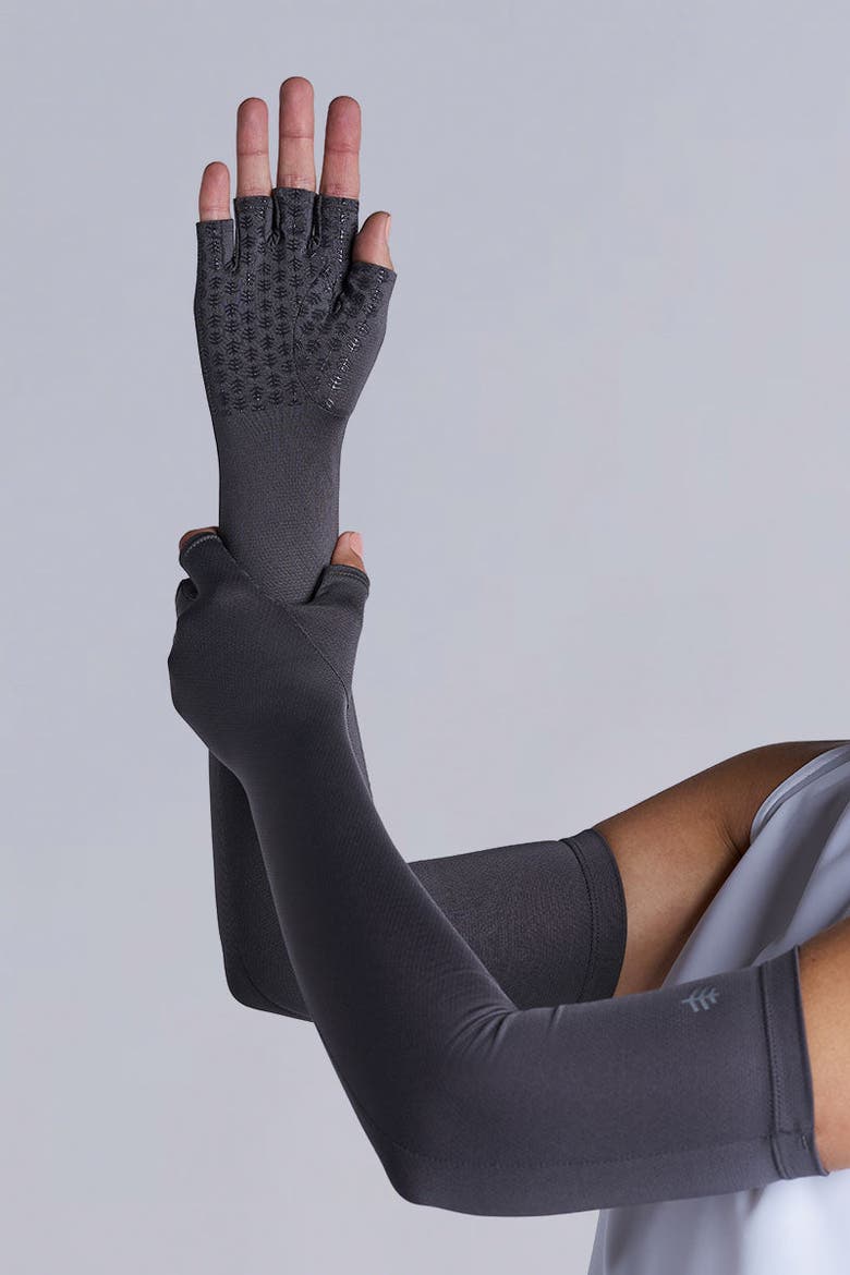 Perpetua Long Fingerless UV Sun Gloves, UPF 50+ Sun Protection, Alternate, color, Charcoal