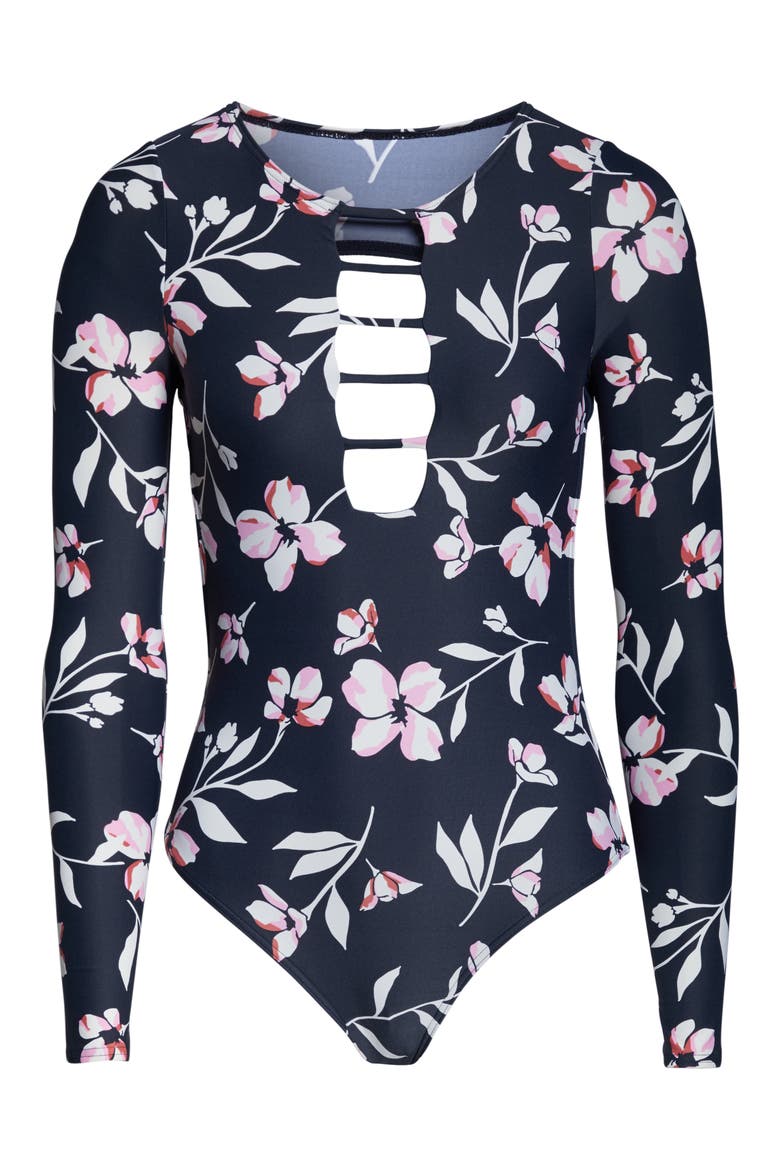 Flow On One-Piece Rashguard Swimsuit, Alternate, color, INK