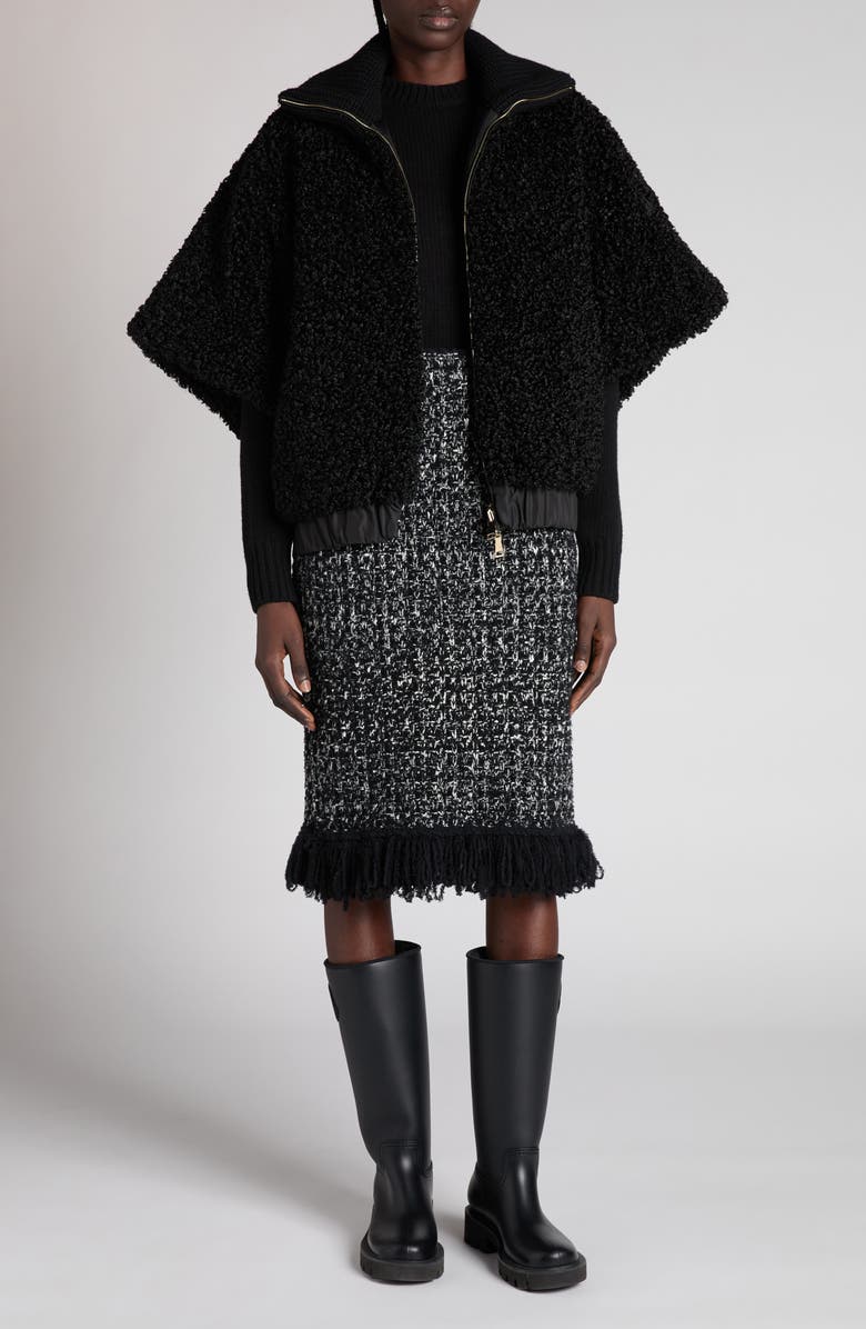 Moncler Mixed Media Reversible Cape, Alternate, color, Black