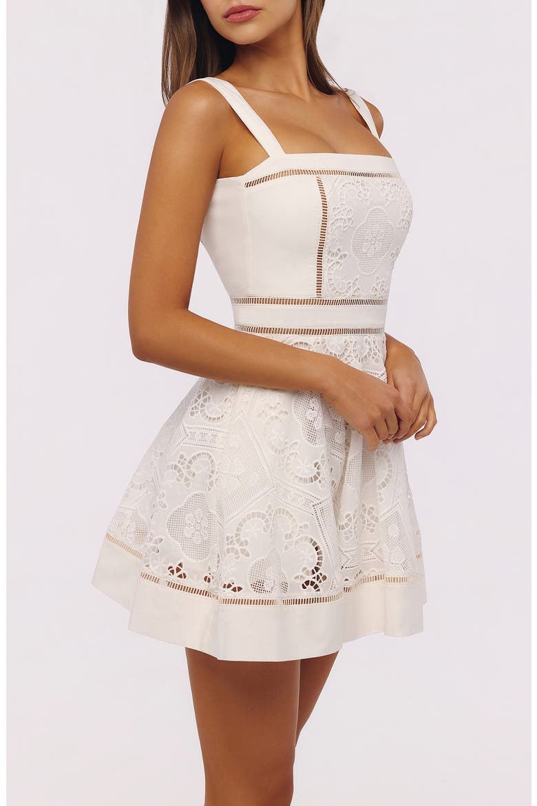 Ava Cotton Brodiere Anglaise Minidress, Alternate, color, WHITE
