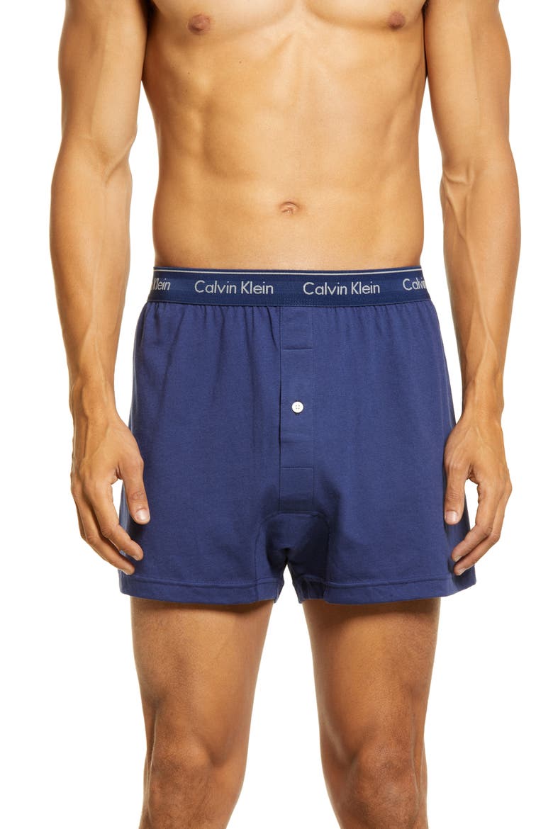 3-Pack Knit Cotton Boxers, Main, color, BLUE BAY/ MINNOW/ MEDIEVAL