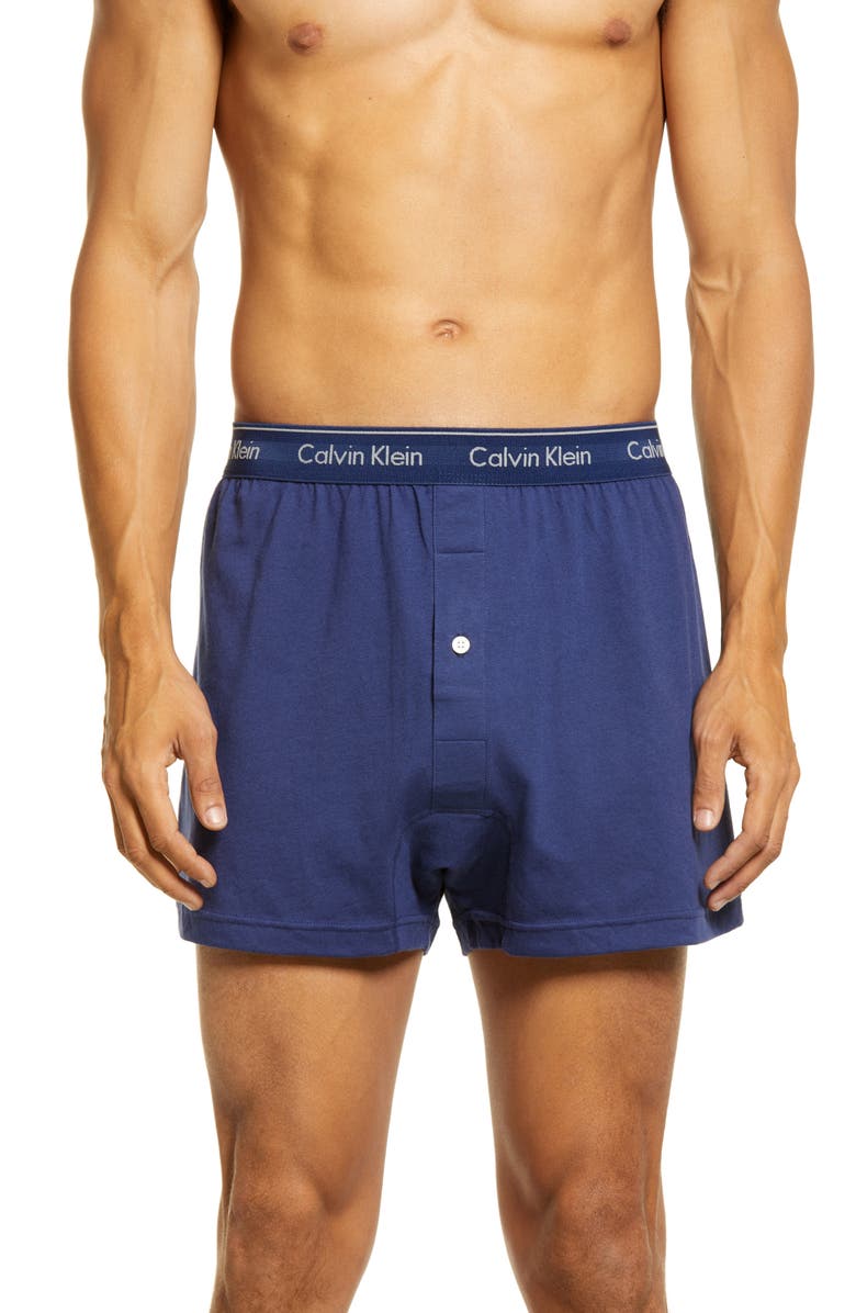 Calvin Klein 3-Pack Knit Cotton Boxers, Main, color, Blue Bay/ Minnow/ Medieval