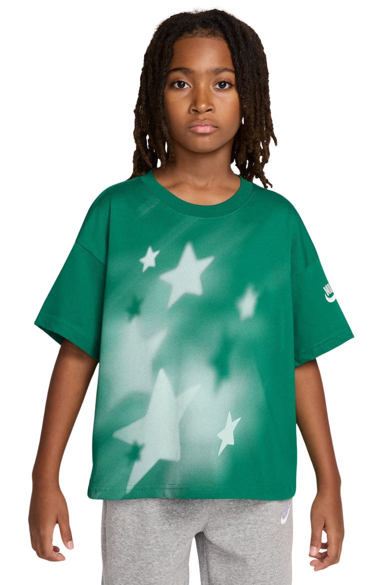 Kids' Oversize Digital Star Print Cotton T-Shirt, Main, color, MALACHITE