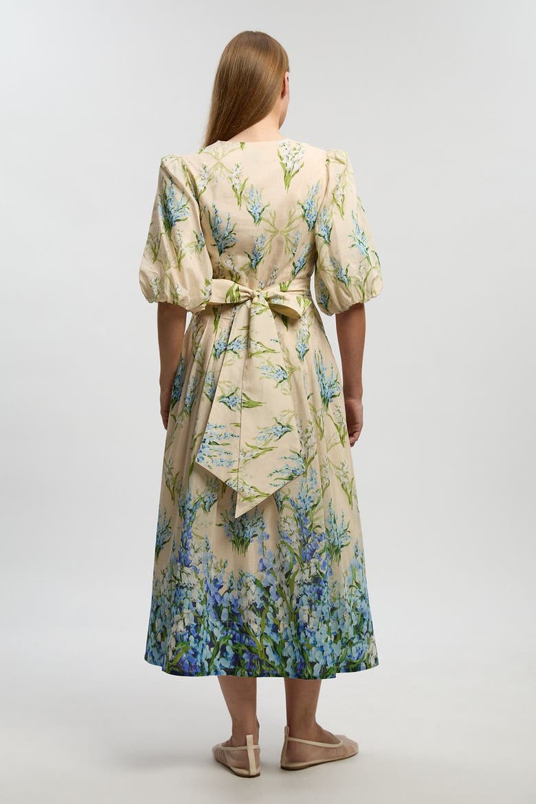 Floral Puff Sleeve Midi Dress, Alternate, color, Blue