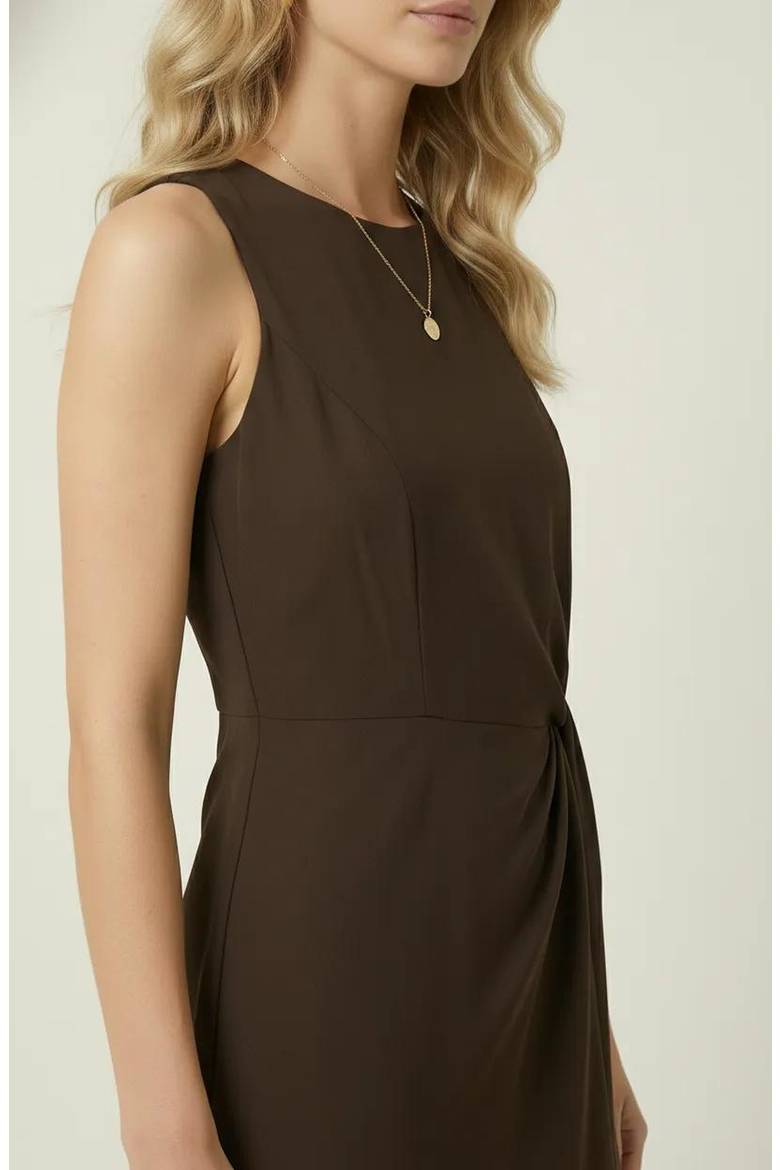 Sleeveless Side Twist Front Slit Midi Dress, Alternate, color, Brown