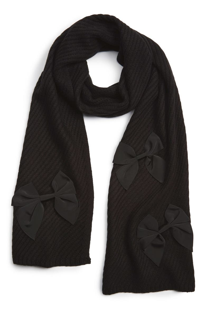 bow rib knit scarf, Main, color, BLACK