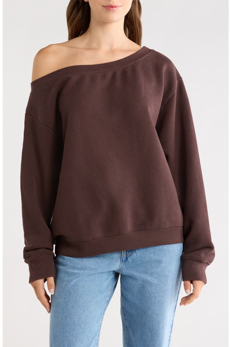Wellness One-Shoulder Sweatshirt, Main, color, WASHED BROWN