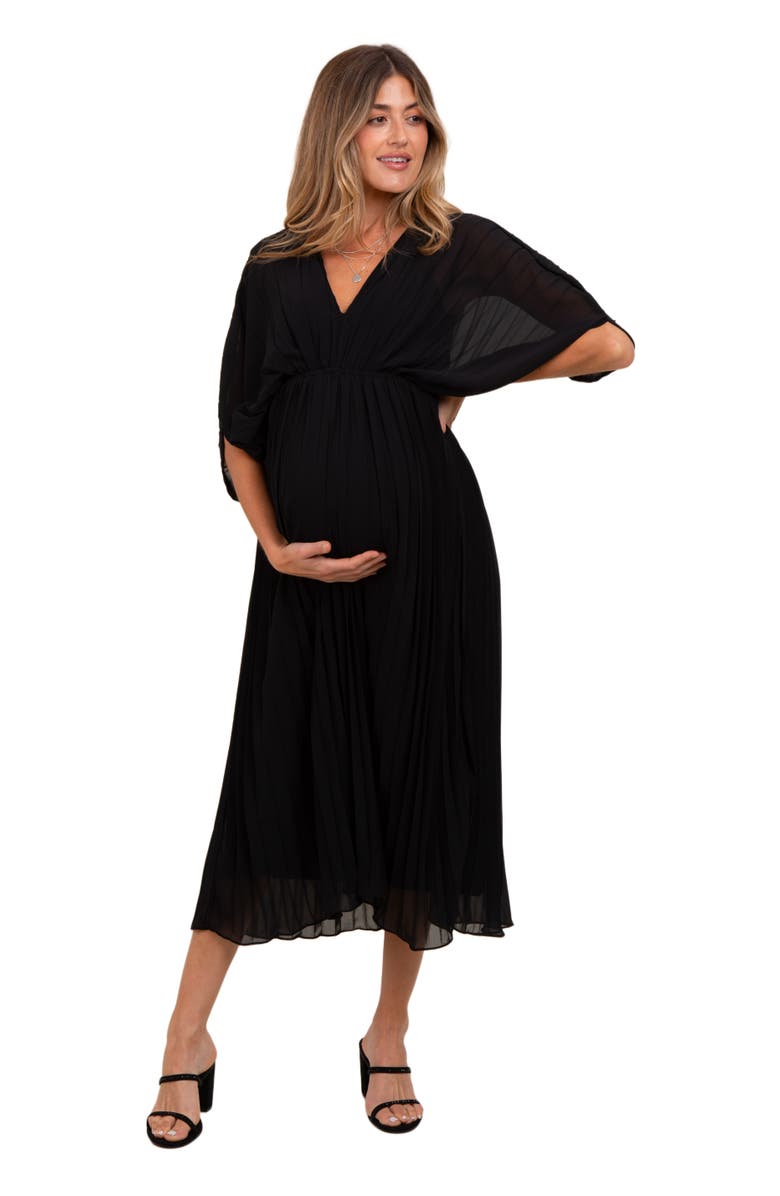 PinkBlush Pleated V Neck Maxi Dress, Alternate, color, Black