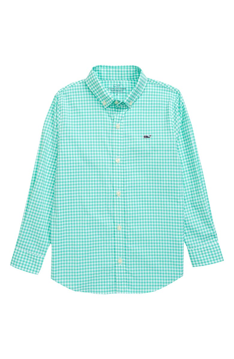 vineyard vines Kids' Gingham Performance Whale Button-Down Shirt, Main, color,