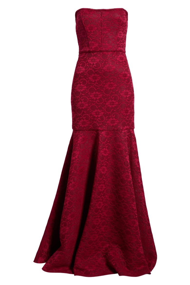 Kristy Strapless Lace Mermaid Gown, Alternate, color, ROUGE