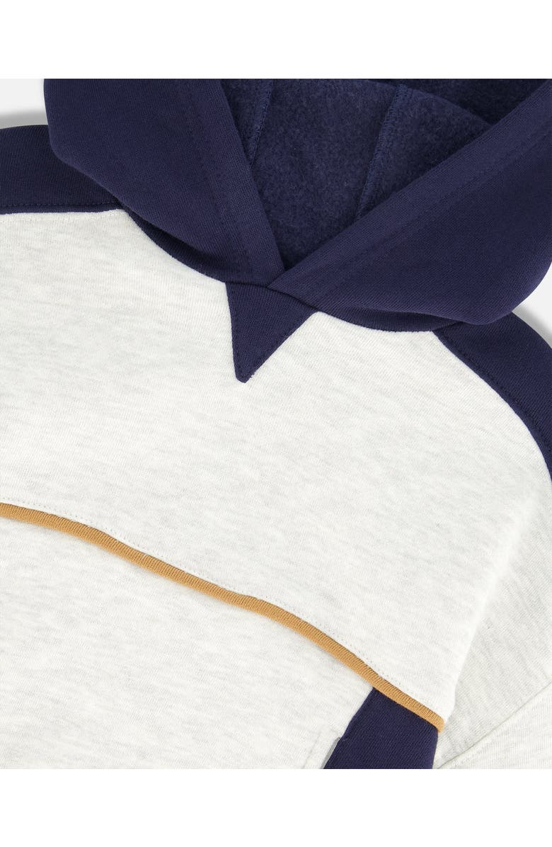 Deux par Deux Boy's Hooded Fleece Sweatshirt With Contrast Rib Beige Mix, Alternate, color, 