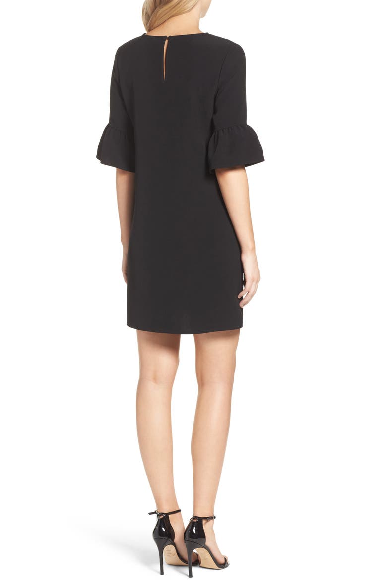 Bell Sleeve Shift Dress, Alternate, color, BLACK