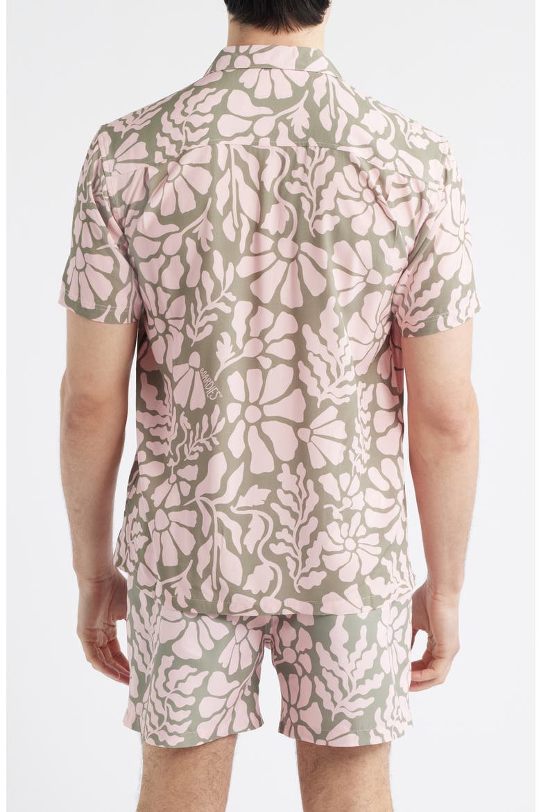Floral Print Camp Shirt, Alternate, color, OLIVE/ PINK