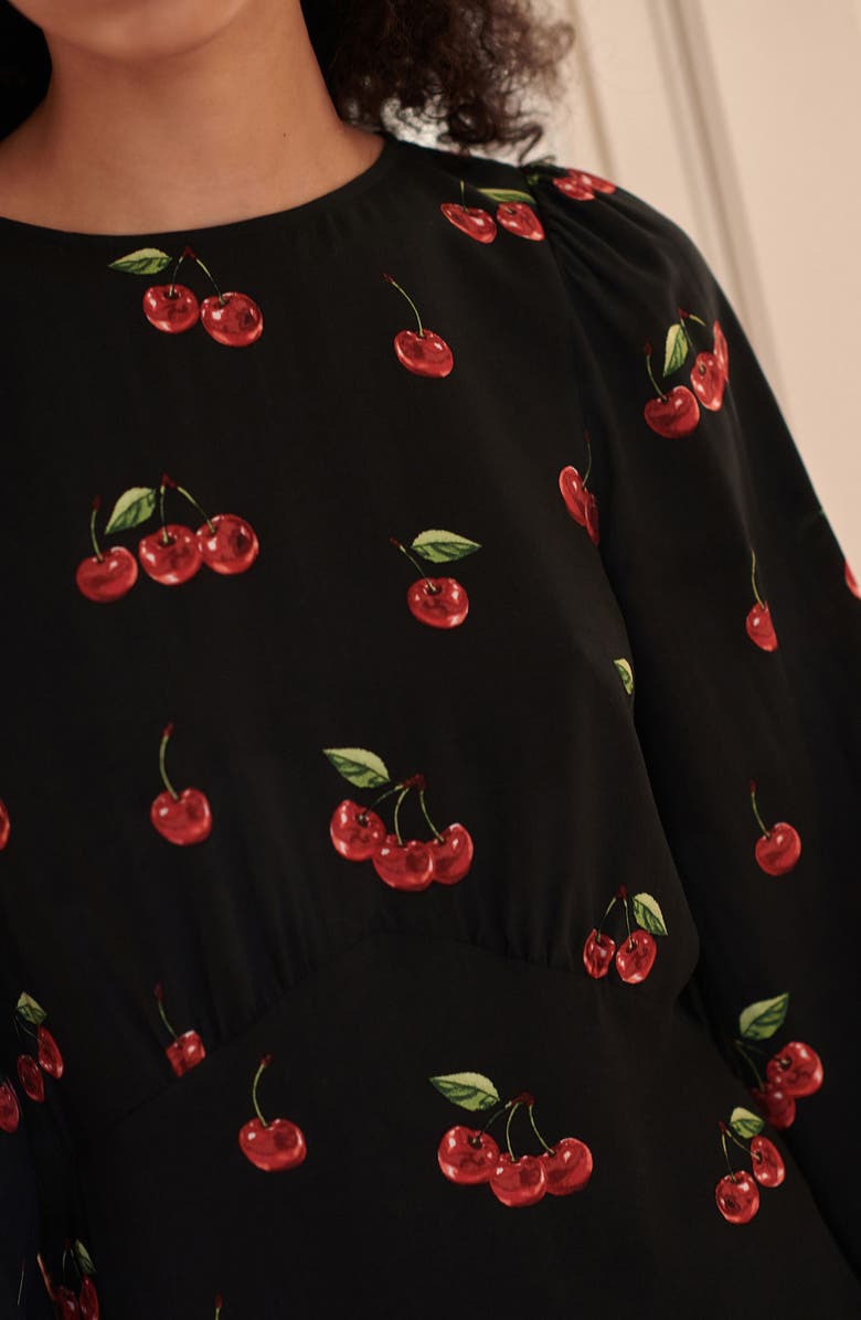 NEXT Cherry Print Long Sleeve Minidress, Alternate, color, Black