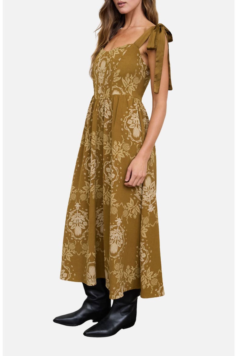 Floral Tie Strap Midi Dress, Alternate, color, DARK OLIVE MULTI