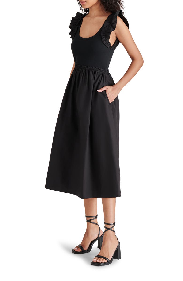 Steve Madden Adela Mixed Media Cap Sleeve Fit & Flare Dress, Alternate, color,