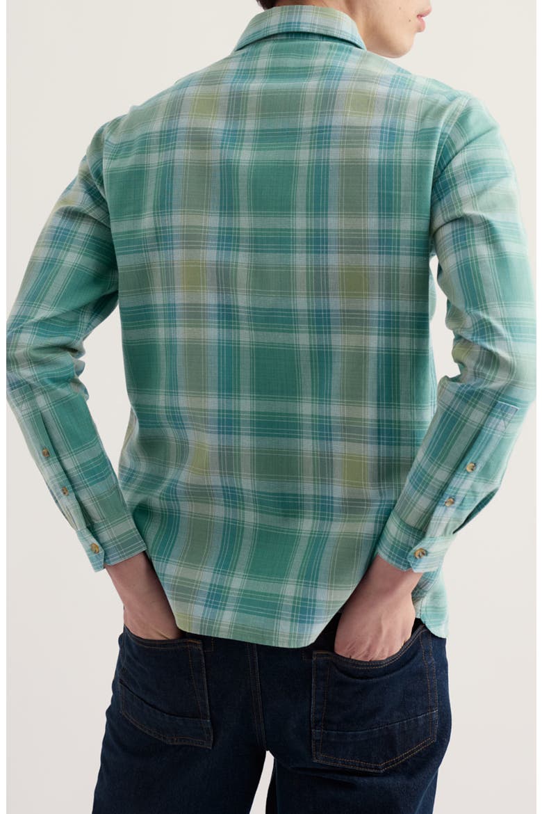 Goosander Plaid Organic Cotton Button Up Shirt, Alternate, color, PELORUS SARDINE