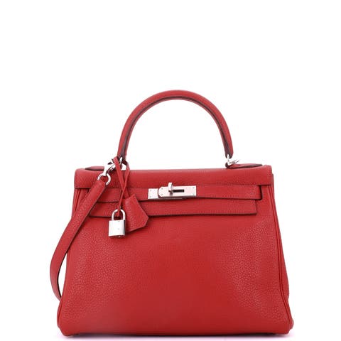 Kelly Handbag Red Togo with Palladium Hardware 28