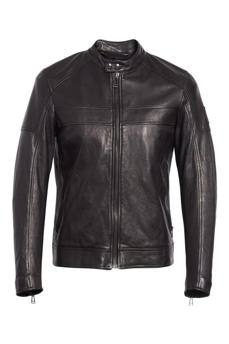 A Racer Leather Moto Jacket, Alternate, color, BLACK