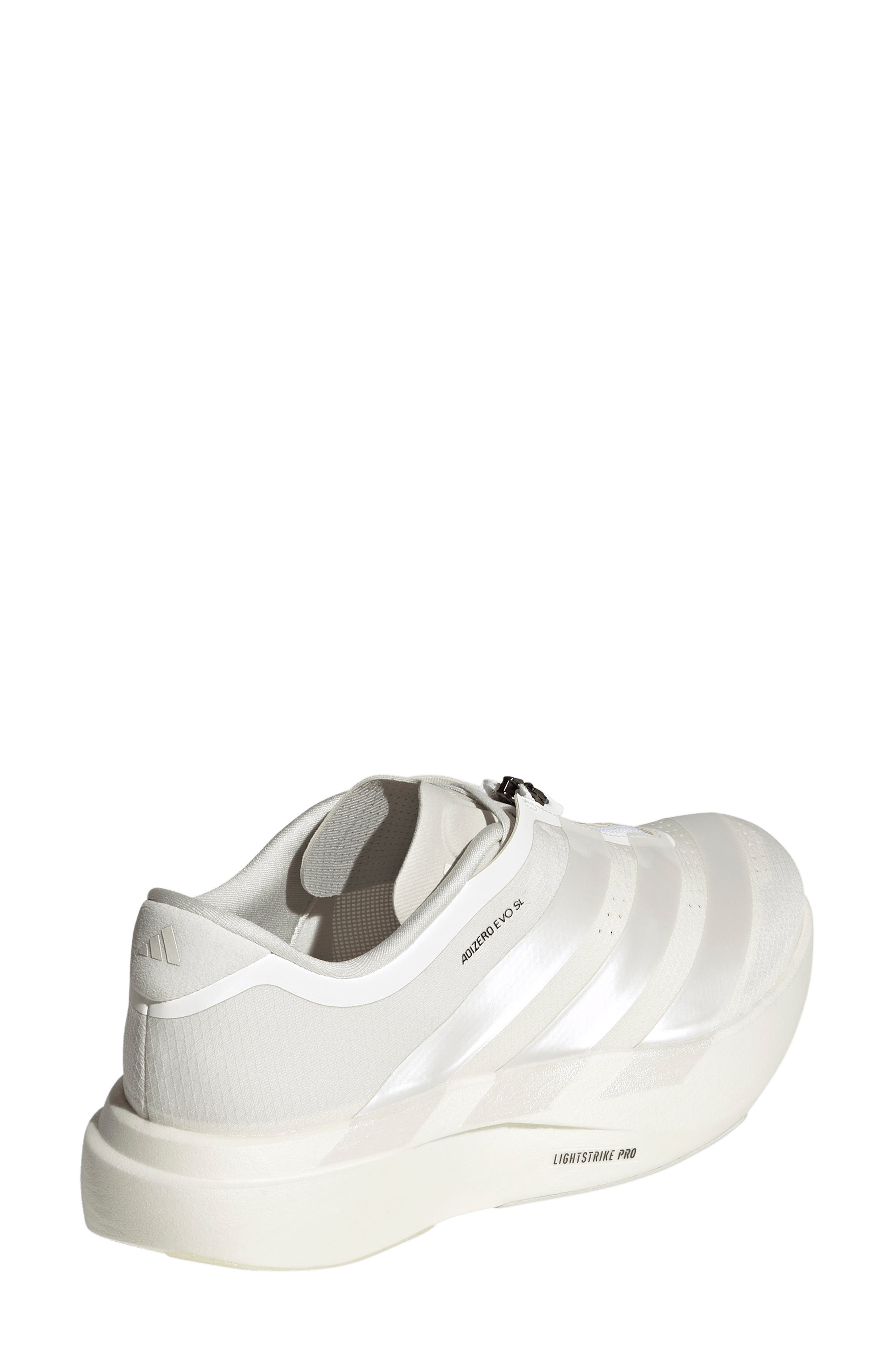 Adizero Evo SL Zip Running Shoe, Alternate, color, WHITE/ ZERO MET/ ORBIT GREY