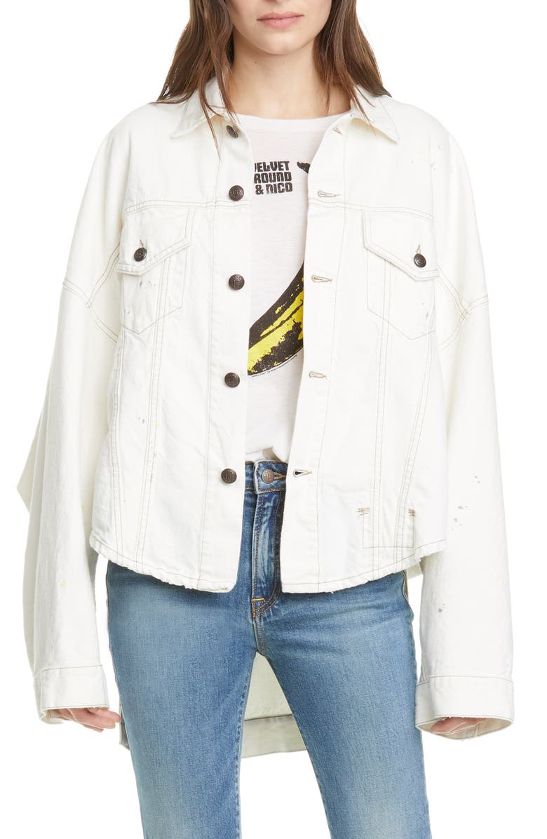 R13 Max's Oversized High/Low Denim Trucker Jacket, Main, color,