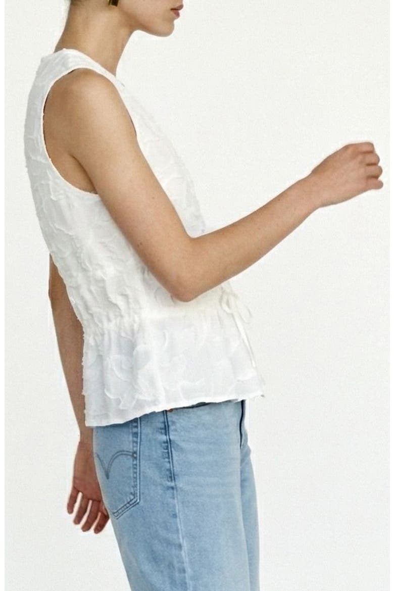 Mann Embroidered Tie Front Cotton Peplum Top, Alternate, color, SNOW WHITE