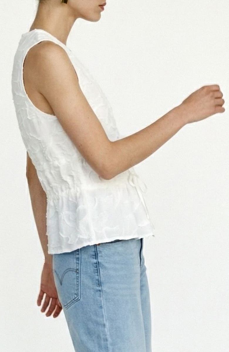 VERO MODA Mann Embroidered Tie Front Cotton Peplum Top, Alternate, color, Snow White