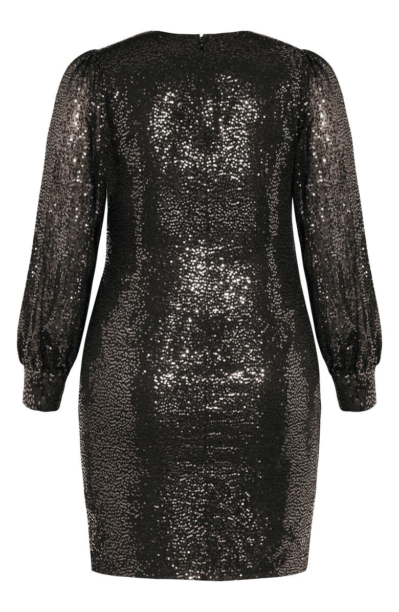City Chic Nadia Long Sleeve Sequin Faux Wrap Dress | Nordstromrack