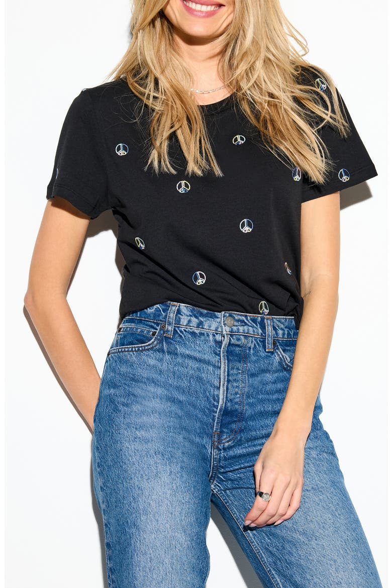 Peace Fairfax Embroidered Cotton T-Shirt, Main, color, BLACK