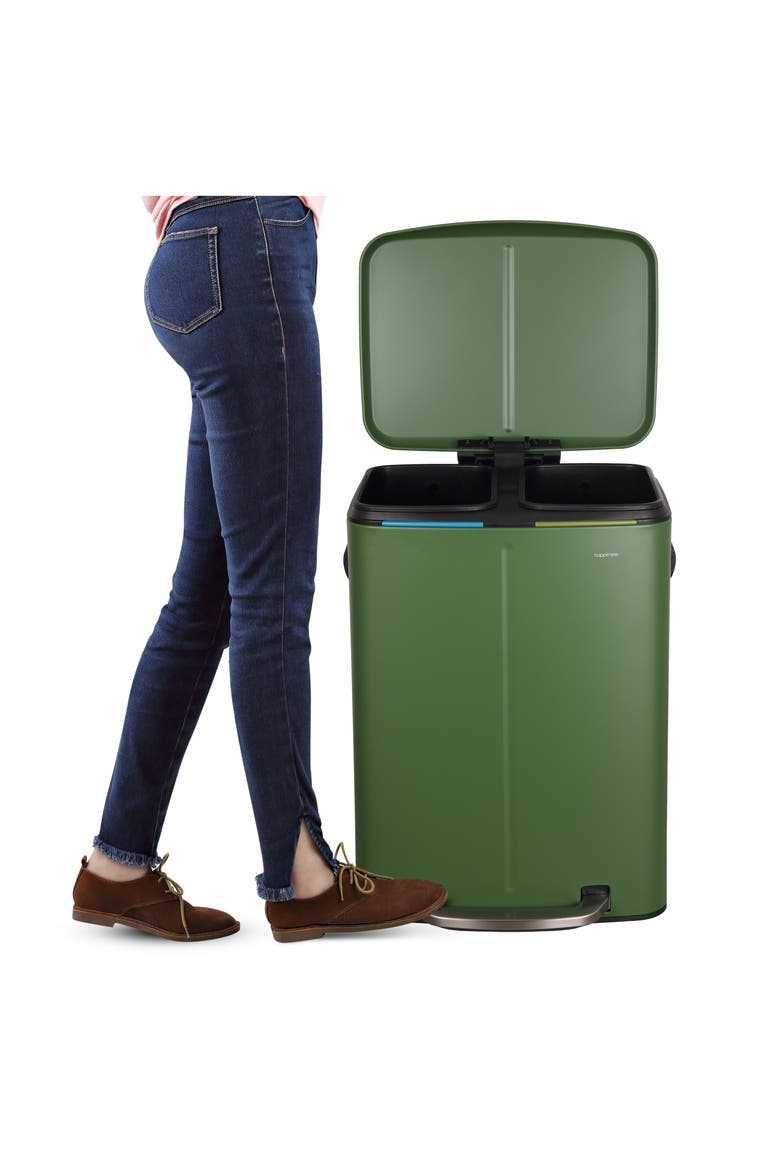 Marco Rectangular Dual Compartment Trash Can with Soft-Close Lid, Alternate, color, Pine Green