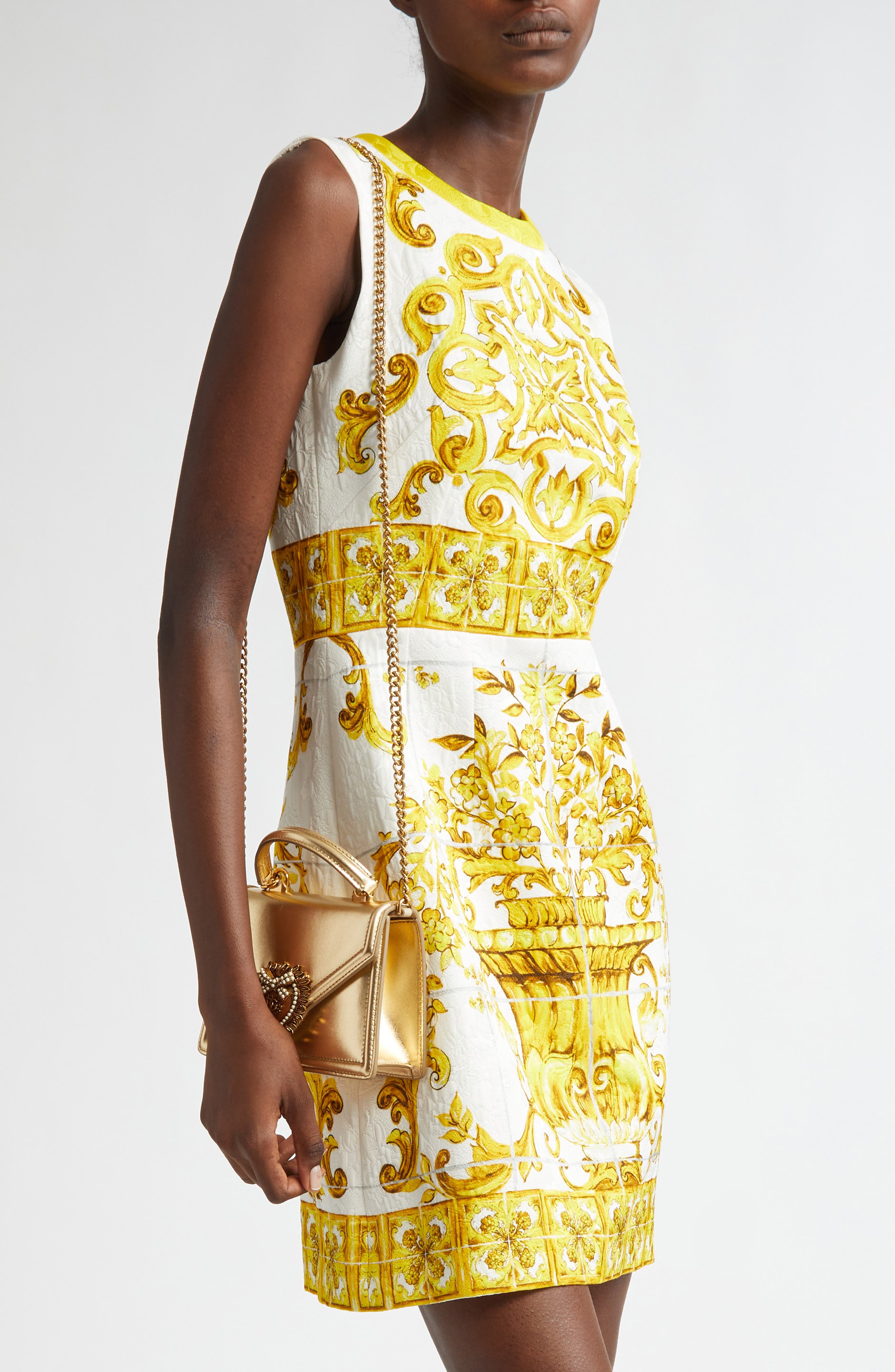 Dolce&Gabbana Mini Devotion Laminated Leather Top Handle Bag, Alternate, color, 