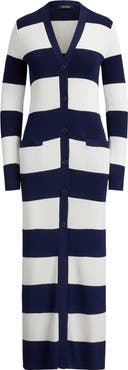 Lauren Ralph Lauren Stripe Longline Cotton Blend Cardigan