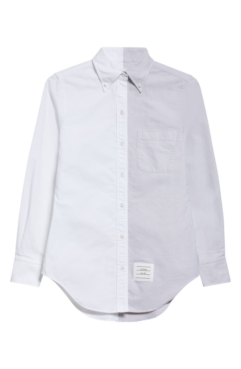 Thom Browne Two-Tone Cotton Button-Down Shirt, Alternate, color, 
