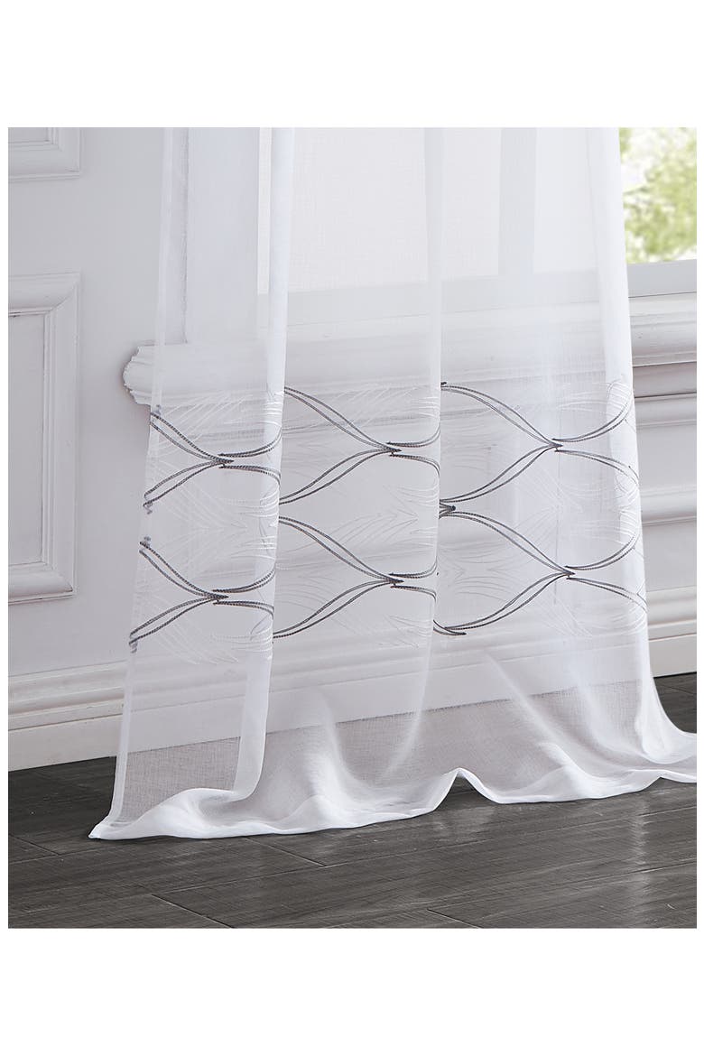 Set of 2 Print Sheer Curtain Panels, Alternate, color, WHITE SILVER