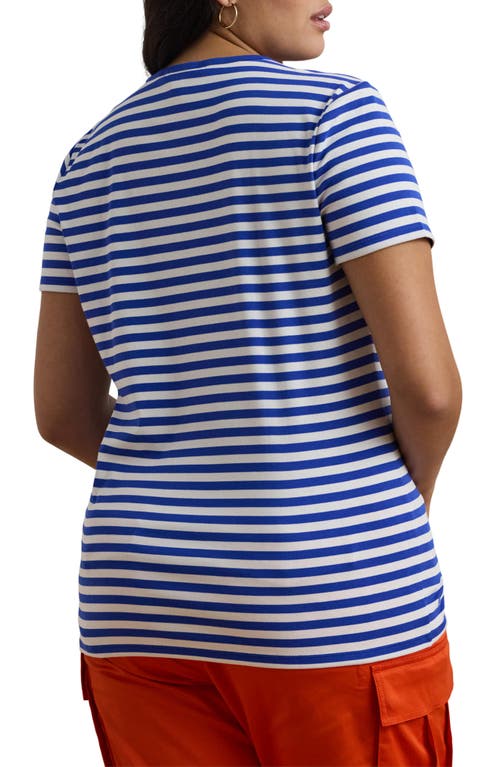 Shop Ralph Lauren Lauren  Stripe Stretch Cotton Crewneck T-shirt In New Sapphire/white