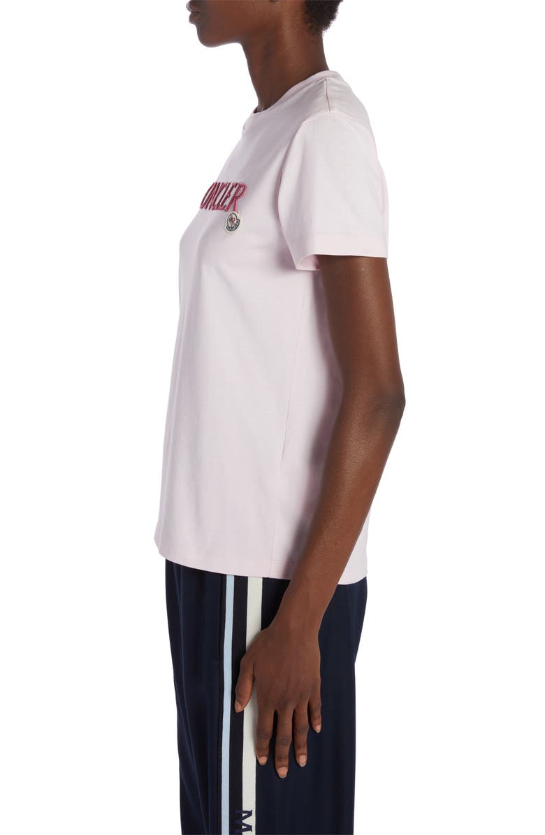 Moncler Embroidered Logo Cotton Crewneck T-Shirt, Alternate, color, Pink