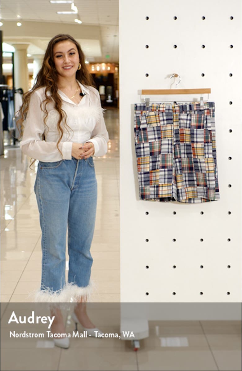 Patchwork Madras Flat Front Shorts, sales video thumbnail