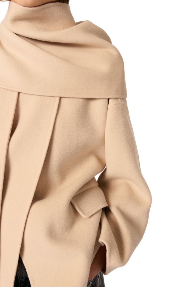 maje Double-faced coat with scarf, Alternate, color, Beige