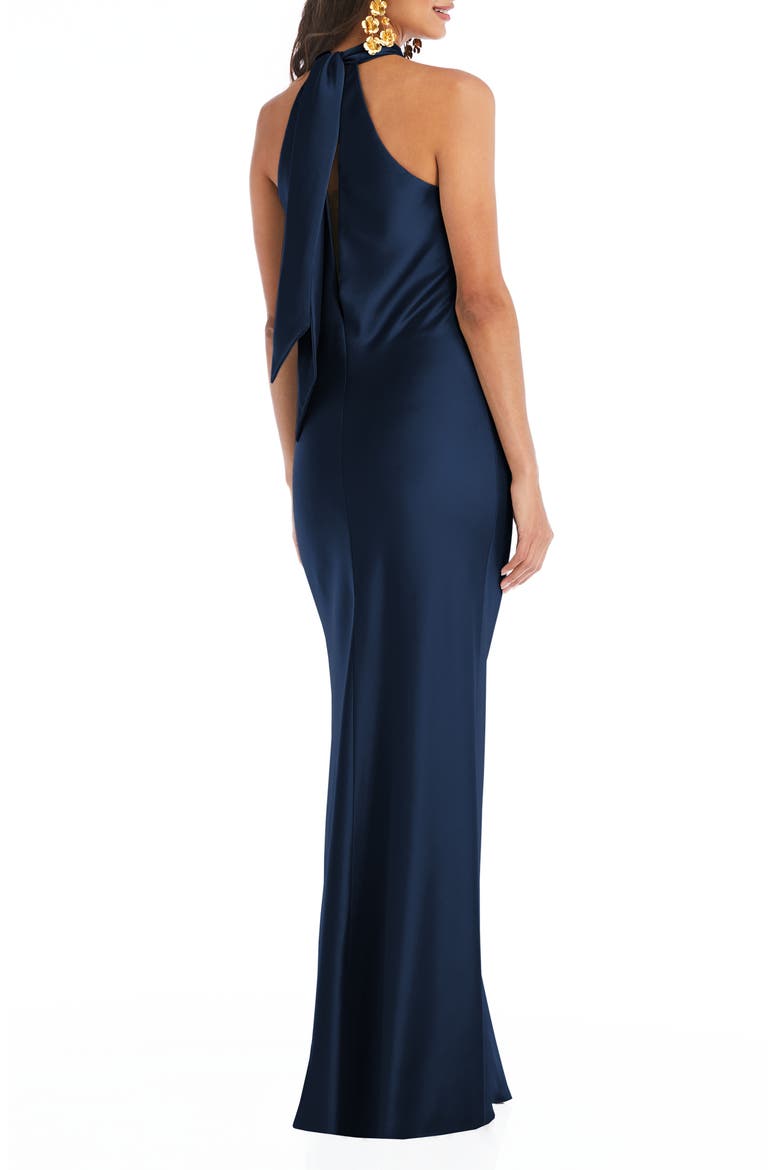 Imogen Twist Halter Charmeuse Trumpet Gown, Alternate, color, MIDNIGHT