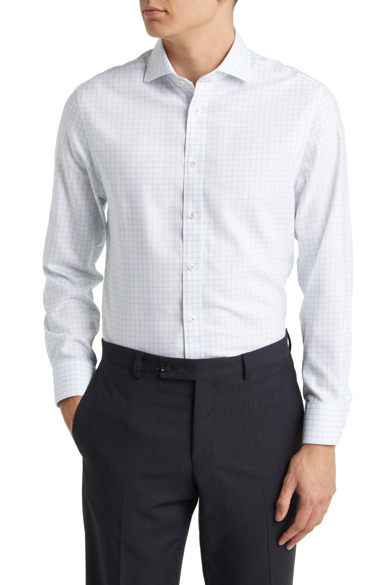 Slim Fit Non-Iron Grid Dress Shirt, Main, color, CORNFLOWER BLUE